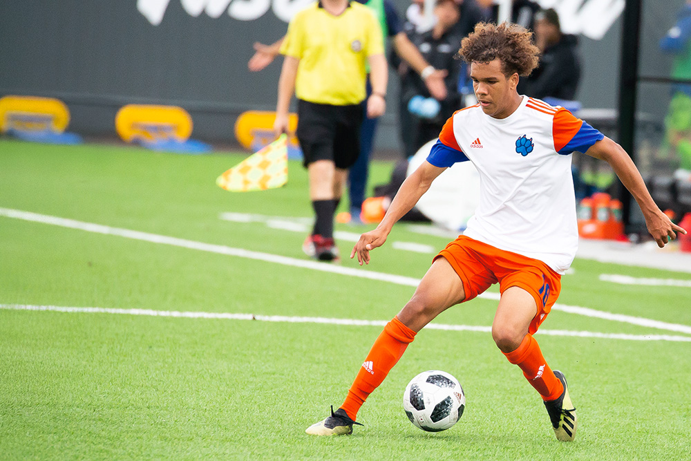 Students playing soccer