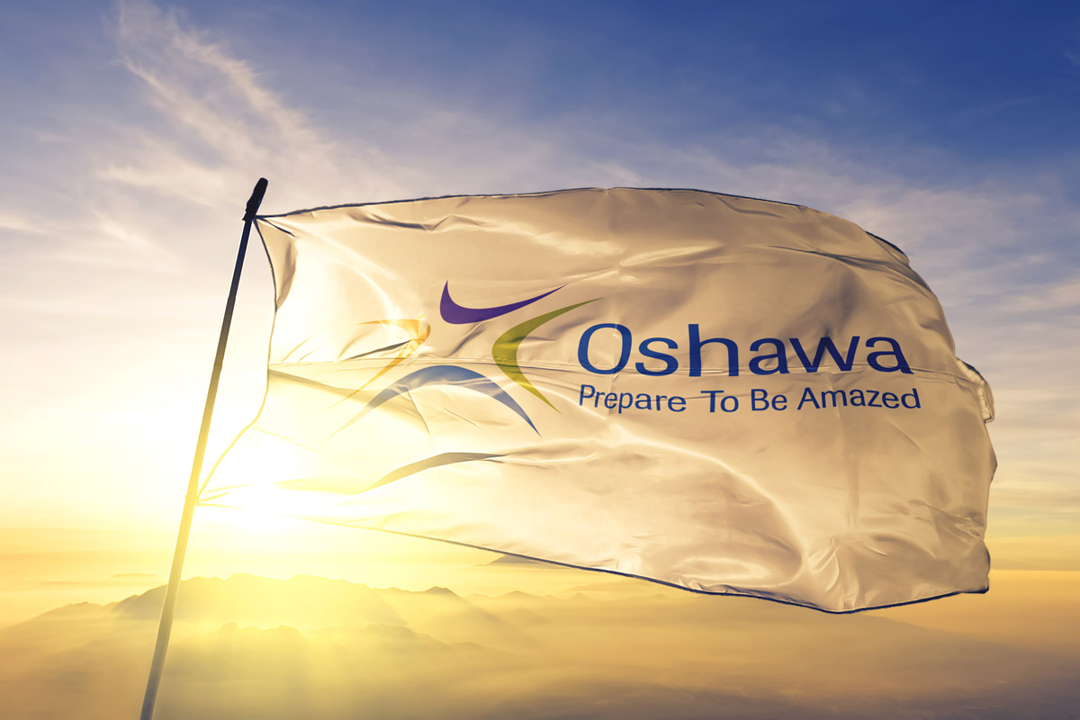 Oshawa flag at sunset