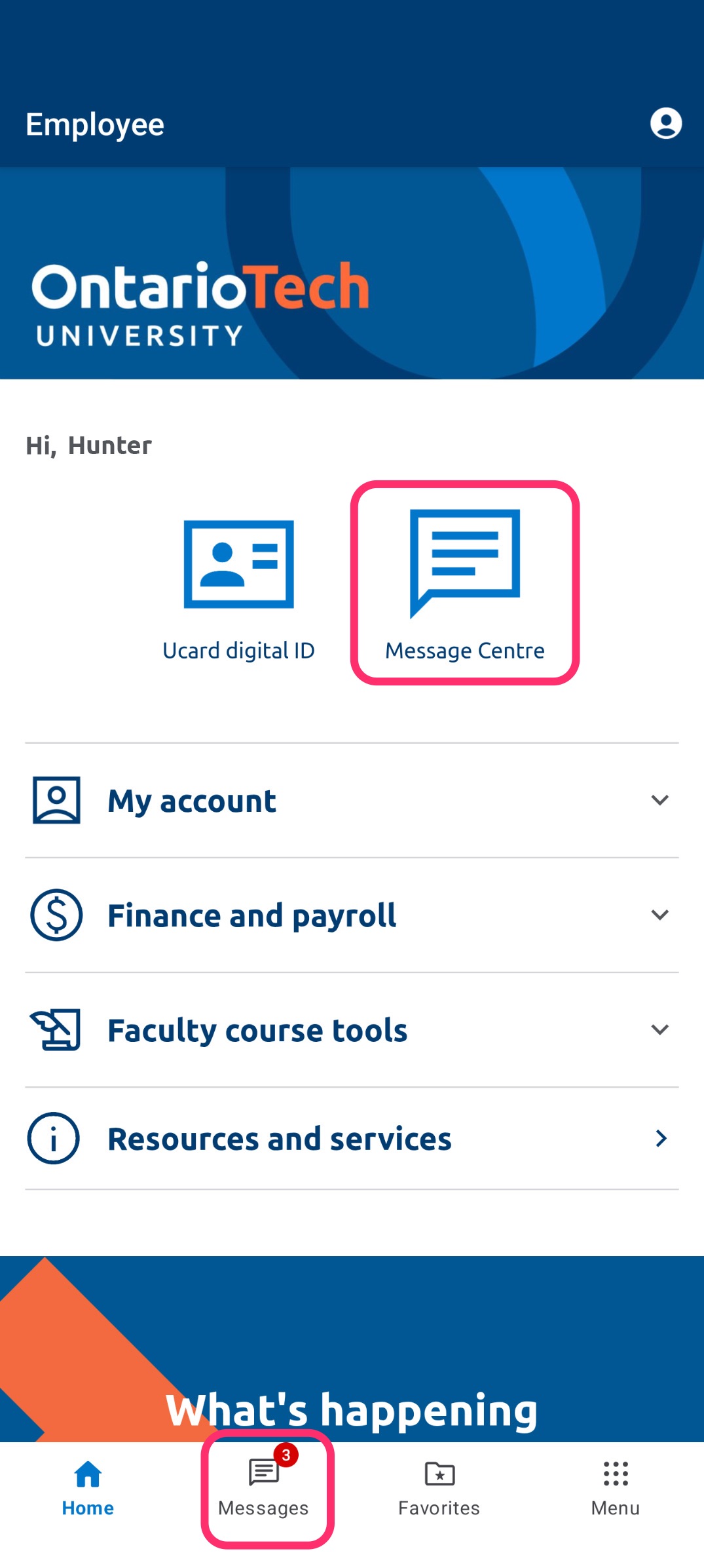 Home screen employee