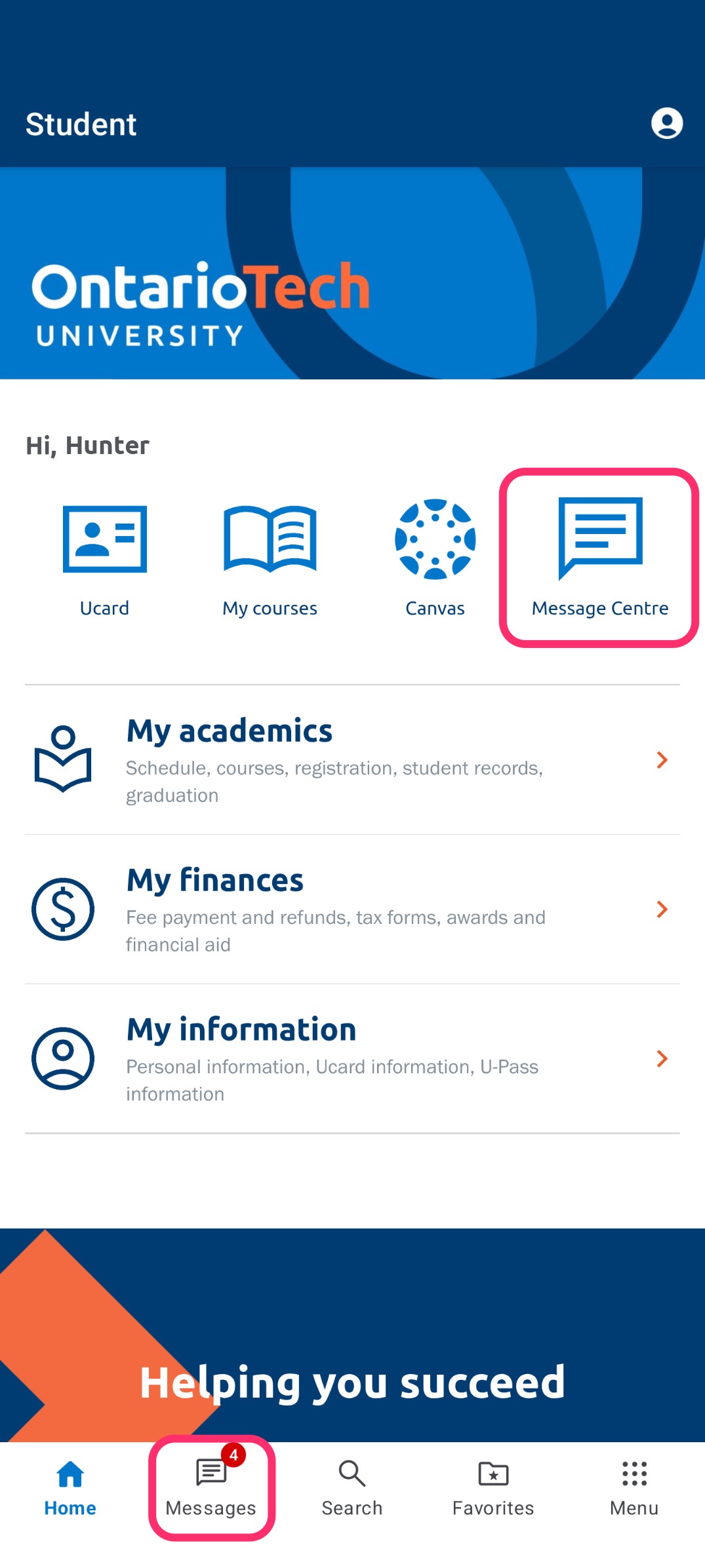 Home screen student