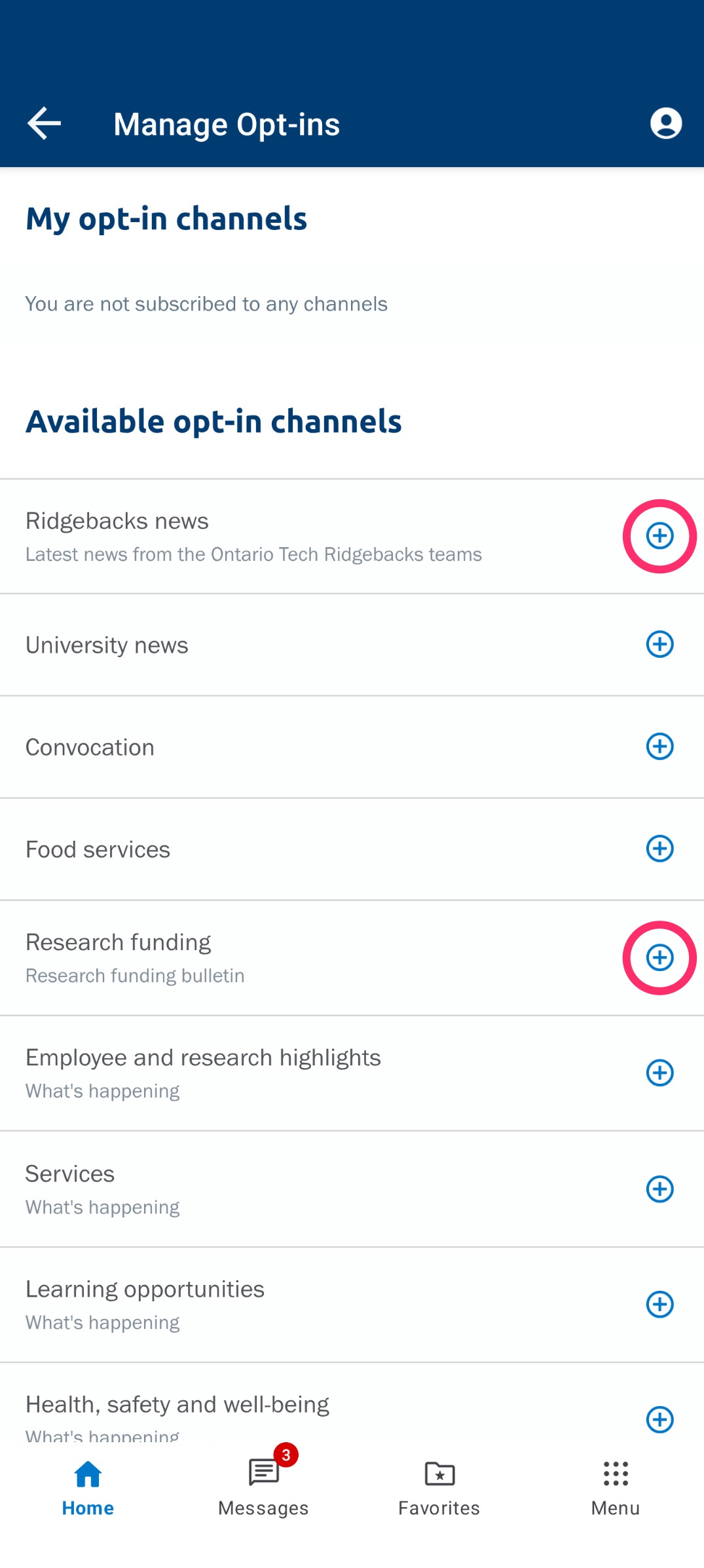 Select opt-in channels